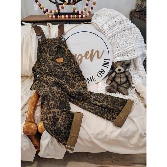 Cider Pants - NEW Cider Leopard overalls size medium (6-8)